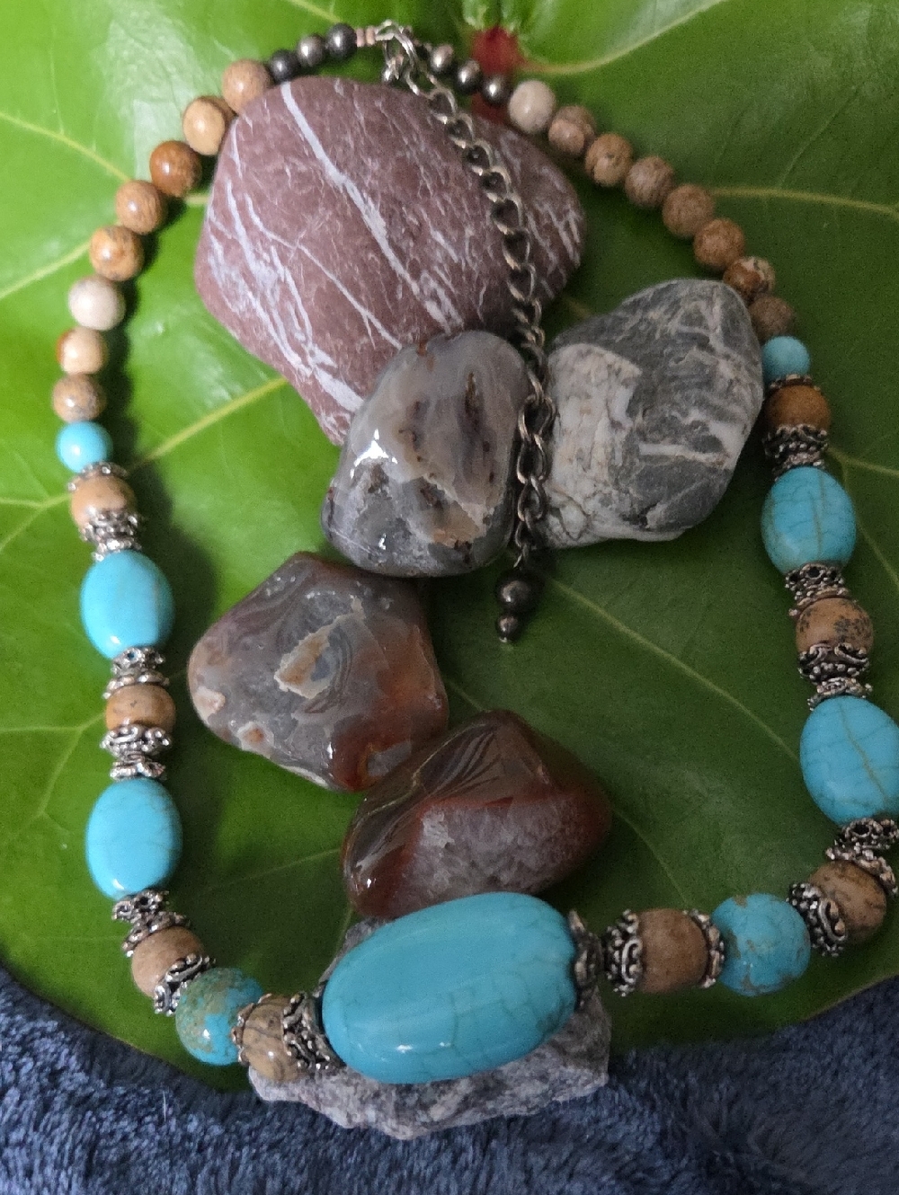 Handcrafted Bohemian Turquoise & Jasper Necklace. NWT.